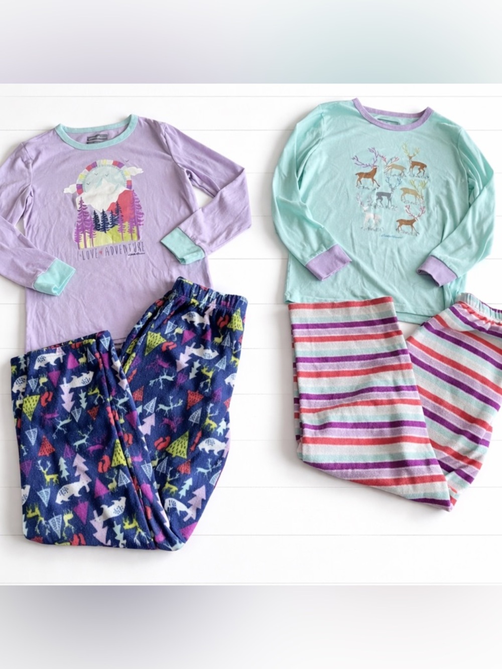 Eddie Bauer 4 piece Pajama set Girls shirts pants fleece long sleeve L 14/16